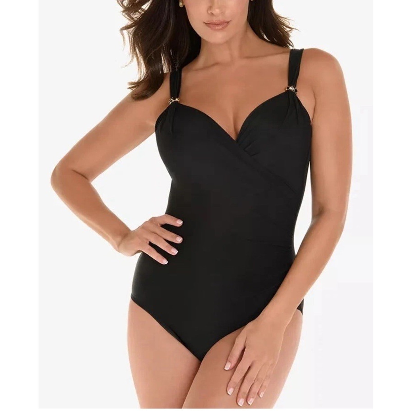 Nwt Miraclesuit Razzle Dazzle Siren Size 16 Black One-Piece Swimsuit Slimming